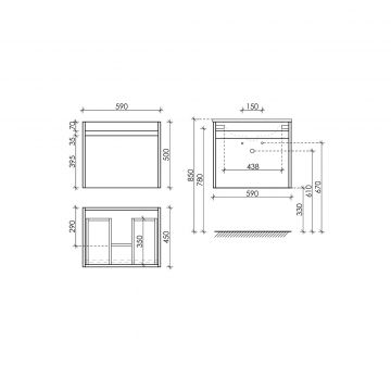 Тумба подвесная Sancos (Санкос) Smart 590х450х500 мм, c двумя ящиками оснащенными доводчиками, дуб бардолино/белый, (без раковины) (SM60E)
