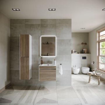 Тумба подвесная Sancos (Санкос) Smart 590х450х500 мм, c двумя ящиками оснащенными доводчиками, дуб бардолино/белый, (без раковины) (SM60E)