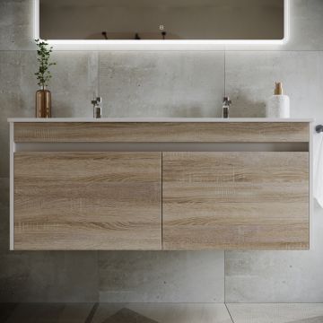 Тумба подвесная Sancos Smart 1190х450х500 мм, 4 ящика оснащенными доводчиками, дуб бардолино/белый, (без раковины) (SM120-2E)
