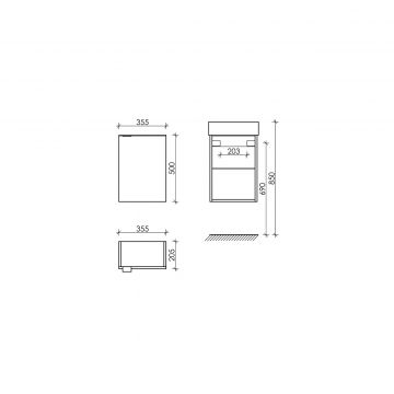 Тумба подвесная Sancos (Санкос) Mini 355х205х500 мм, с распашной дверцей, внутри 1 полка, белый глянец, (без раковины) (MN35WR)