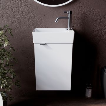 Тумба подвесная Sancos (Санкос) Mini 355х205х500 мм, с распашной дверцей, внутри 1 полка, белый глянец, (без раковины) (MN35WR)