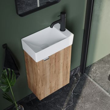 Тумба подвесная Sancos Mini 355х205х500 мм, с распашной дверцей, внутри 1 полка, дуб галифакс натуральный, (без раковины) (MN35EGR)