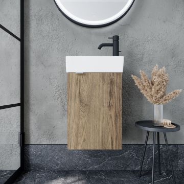 Тумба подвесная Sancos (Санкос) Mini 355х205х500 мм, с распашной дверцей, внутри 1 полка, дуб чарльстон, (без раковины) (MN35ECHR)