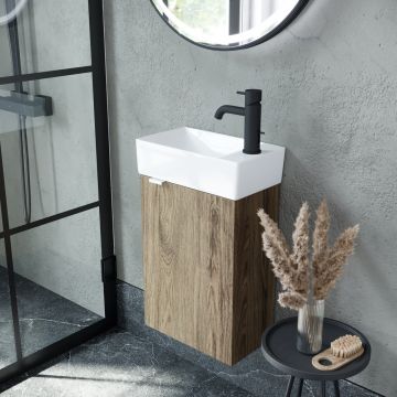 Тумба подвесная Sancos (Санкос) Mini 355х205х500 мм, с распашной дверцей, внутри 1 полка, дуб чарльстон, (без раковины) (MN35ECHR)