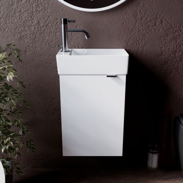 Тумба подвесная Sancos Mini 355х205х500 мм, с распашной дверцей, внутри 1 полка, белый глянец, (без раковины) (MN35WL)