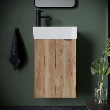 Тумба подвесная Sancos Mini 355х205х500 мм, с распашной дверцей, внутри 1 полка, дуб галифакс натуральный, (без раковины) (MN35EGL)
