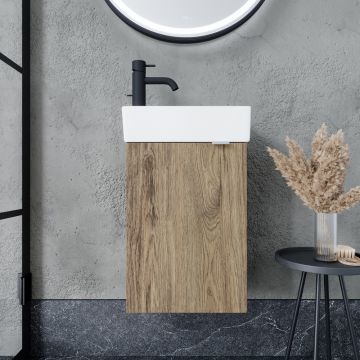 Тумба подвесная Sancos (Санкос) Mini 355х205х500 мм, с распашной дверцей, внутри 1 полка, дуб чарльстон, (без раковины) (MN35ECHL)