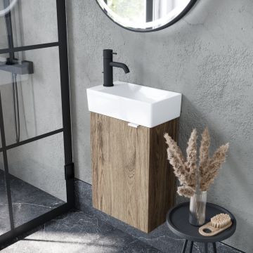 Тумба подвесная Sancos (Санкос) Mini 355х205х500 мм, с распашной дверцей, внутри 1 полка, дуб чарльстон, (без раковины) (MN35ECHL)