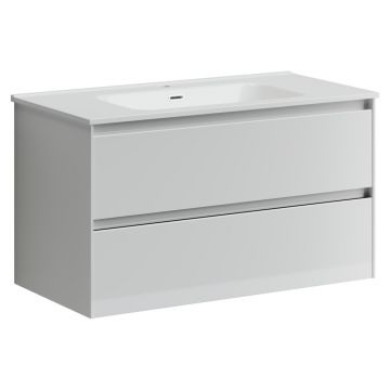 Тумба подвесная Sancos (Санкос) Cento 890х450х500 мм, c двумя ящиками оснащенными доводчиками, белый глянец, (без раковины) (CN90W)