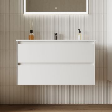 Тумба подвесная Sancos (Санкос) Cento 890х450х500 мм, c двумя ящиками оснащенными доводчиками, белый глянец, (без раковины) (CN90W)