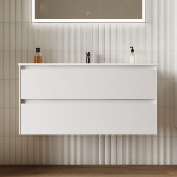 Тумба подвесная Sancos (Санкос) Cento 990х450х500 мм, c двумя ящиками оснащенными доводчиками, белый глянец, (без раковины) (CN100W)