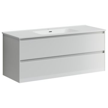 Тумба подвесная Sancos (Санкос) Cento 1190х450х500 мм, c двумя ящиками оснащенными доводчиками, белый глянец, (без раковины) (CN120-1W)