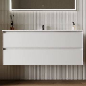 Тумба подвесная Sancos (Санкос) Cento 1190х450х500 мм, c двумя ящиками оснащенными доводчиками, белый глянец, (без раковины) (CN120-1W)