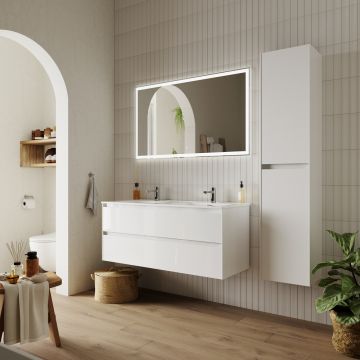 Тумба подвесная Sancos (Санкос) Cento 1190х450х500 мм, c двумя ящиками оснащенными доводчиками, белый глянец, (без раковины) (CN120-2W)