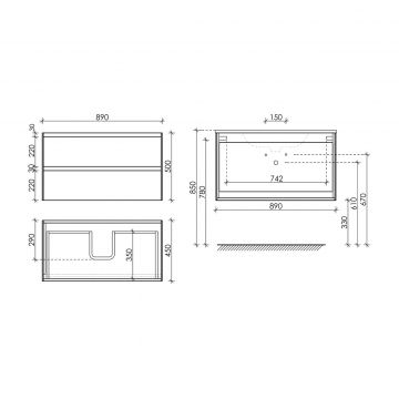 Тумба подвесная Sancos (Санкос) Cento 890х450х500 мм, c двумя ящиками оснащенными доводчиками, карпатская ель, (без раковины) (CN90KE)