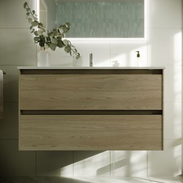 Тумба подвесная Sancos (Санкос) Cento 890х450х500 мм, c двумя ящиками оснащенными доводчиками, карпатская ель, (без раковины) (CN90KE)