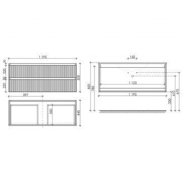 Тумба подвесная Sancos (Санкос) Snob T 1195х445х500 мм, c двумя ящиками оснащенными доводчиками, Beige Soft, (без раковины) (SNT120CE)