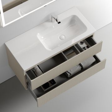 Тумба подвесная Sancos (Санкос) Snob T правая 995х445х500 мм, c двумя ящиками оснащенными доводчиками, Beige Soft, (без раковины) (SNT100RCE)