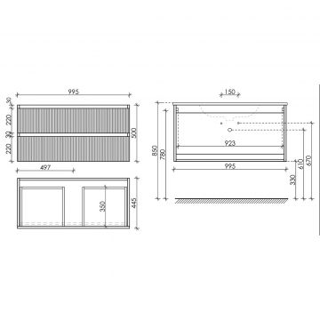 Тумба подвесная Sancos (Санкос) Snob R 995х445х500 мм, c двумя ящиками оснащенными доводчиками, Beige Soft, (без раковины) (SNR100CE)