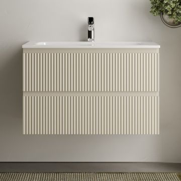 Тумба подвесная Sancos (Санкос) Snob R 790х445х500 мм, c двумя ящиками оснащенными доводчиками, Beige Soft, (без раковины) (SNR80CE)