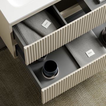 Тумба подвесная Sancos (Санкос) Snob R 790х445х500 мм, c двумя ящиками оснащенными доводчиками, Beige Soft, (без раковины) (SNR80CE)