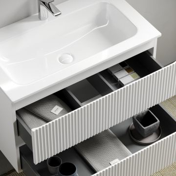 Тумба подвесная Sancos Snob R 790х445х500 мм, c двумя ящиками оснащенными доводчиками, Bianco, (без раковины) (SNR80W)