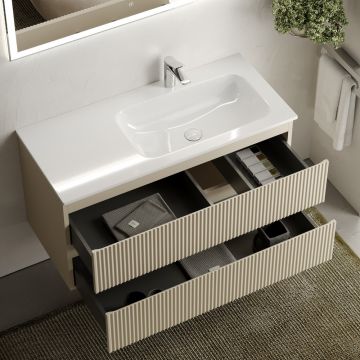 Тумба подвесная Sancos (Санкос) Snob R правая 995х445х500 мм, c двумя ящиками оснащенными доводчиками, Beige Soft, (без раковины) (SNR100RCE)