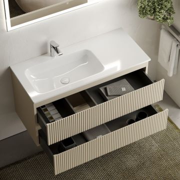 Тумба подвесная Sancos (Санкос) Snob R левая 995х445х500 мм, c двумя ящиками оснащенными доводчиками, Beige Soft, (без раковины) (SNR100LCE)