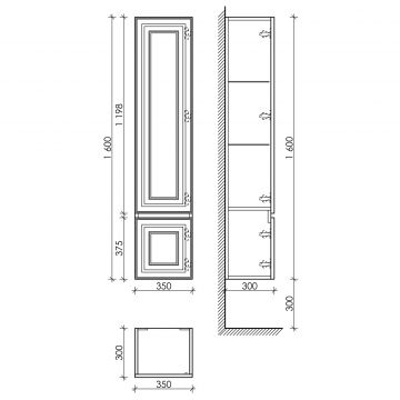 Шкаф-пенал Sancos (Санкос) Very подвесной правый, Bianco, 350х300х1600 мм, (PVR35RW)