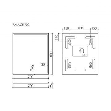 Зеркало для ванной комнаты Sancos (Санкос) Palace 700х800 мм, с подсветкой, (PA700)