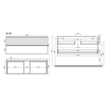 Тумба подвесная Sancos (Санкос) Delta 1195х445х500 мм, c двумя ящиками оснащенными доводчиками, дуб светлый/белый, (без раковины) (DL120W)