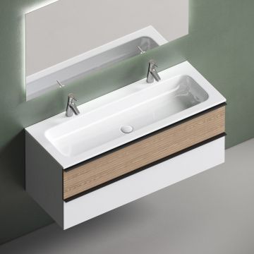 Тумба подвесная Sancos (Санкос) Delta 1195х445х500 мм, c двумя ящиками оснащенными доводчиками, дуб светлый/белый, (без раковины) (DL120W)