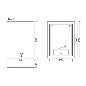 Зеркало для ванной комнаты Sancos (Санкос) SQUARE 600х800 мм, с подсветкой, (SQ600)