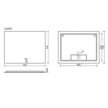 Зеркало для ванной комнаты Sancos (Санкос) SQUARE 900х700 мм, с подсветкой, (SQ900)