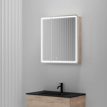 Зеркальный шкаф для ванной комнаты Sancos (Санкос) Mirror 690х150х740 мм, с LED подсветкой, цвет дуб галифакс натуральный, с розеткой (MI70EG)