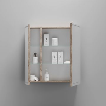 Зеркальный шкаф для ванной комнаты Sancos (Санкос) Mirror 690х150х740 мм, с LED подсветкой, цвет дуб галифакс натуральный, с розеткой (MI70EG)