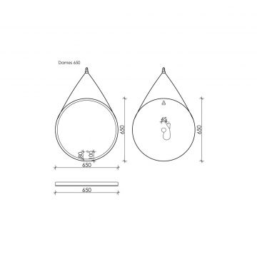 Зеркало для ванной комнаты Sancos (Санкос) Dames D650 с подсветкой, ремень из натуральной черной кожи, (DA650)
