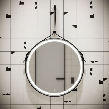 Зеркало для ванной комнаты Sancos (Санкос) Dames D650 с подсветкой, ремень из натуральной черной кожи, (DA650)