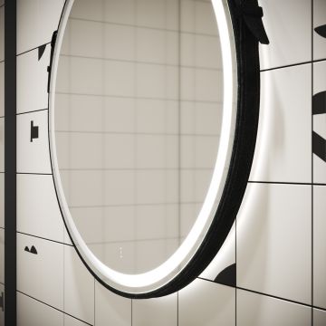 Зеркало для ванной комнаты Sancos (Санкос) Dames D650 с подсветкой, ремень из натуральной черной кожи, (DA650)