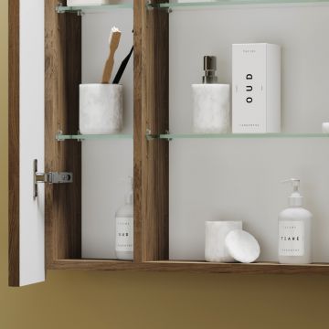 Зеркальный шкаф для ванной комнаты Sancos (Санкос) Mirror 790х150х740 мм, с LED подсветкой, цвет дуб чарльстон, (MI80ECH)