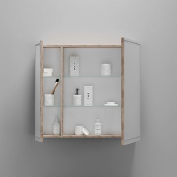 Зеркальный шкаф для ванной комнаты Sancos (Санкос) Mirror 790х150х740 мм, с LED подсветкой, цвет дуб галифакс натуральный, (MI80EG)