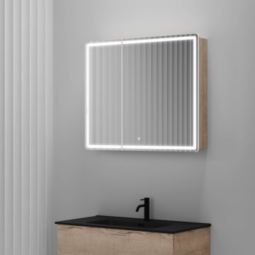 Зеркальный шкаф для ванной комнаты Sancos Mirror 890х150х740 мм, с LED подсветкой, цвет дуб галифакс натуральный, (MI90EG)