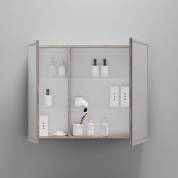 Зеркальный шкаф для ванной комнаты Sancos Mirror 890х150х740 мм, с LED подсветкой, цвет дуб галифакс натуральный, (MI90EG)