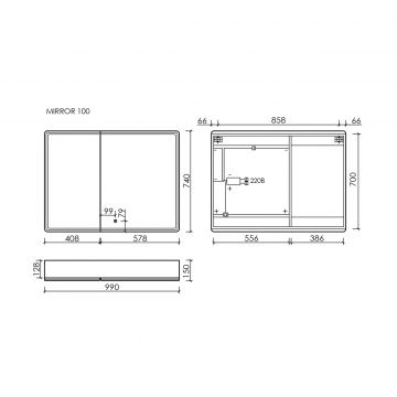 Зеркальный шкаф для ванной комнаты Sancos (Санкос) Mirror 990х150х740 мм, с LED подсветкой, цвет дуб чарльстон, (MI100ECH)