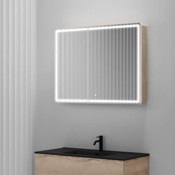 Зеркальный шкаф для ванной комнаты Sancos Mirror 990х150х740 мм, с LED подсветкой, цвет дуб галифакс натуральный, (MI100EG)