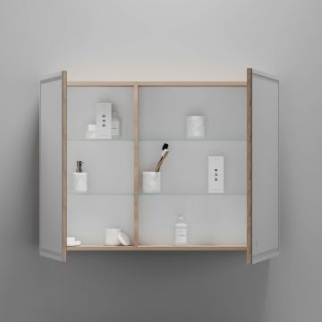 Зеркальный шкаф для ванной комнаты Sancos Mirror 990х150х740 мм, с LED подсветкой, цвет дуб галифакс натуральный, (MI100EG)