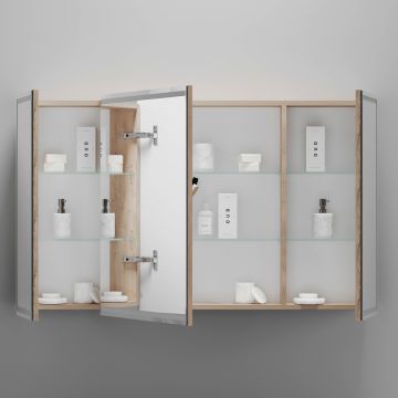 Зеркальный шкаф для ванной комнаты Sancos (Санкос) Mirror 1190х150х740 мм, с LED подсветкой, цвет дуб галифакс натуральный, (MI120EG)