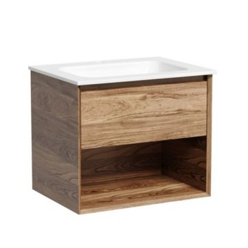 Тумба подвесная Sancos (Санкос) Marmi 1.0 590х445х520 c одним ящиком оснащенным доводчиками скрытого монтажа и открытой нишей, дуб чарльстон, (без раковины) (MR1.060ECH)