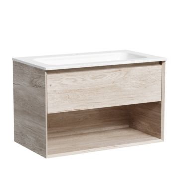 Тумба подвесная Sancos Marmi 1.0 790х445х520 c одним ящиком оснащенным доводчиками скрытого монтажа и открытой нишей, дуб галифакс натуральный, (без раковины) (MR1.080EG)