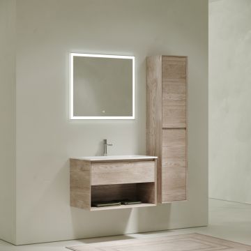 Тумба подвесная Sancos Marmi 1.0 790х445х520 c одним ящиком оснащенным доводчиками скрытого монтажа и открытой нишей, дуб галифакс натуральный, (без раковины) (MR1.080EG)